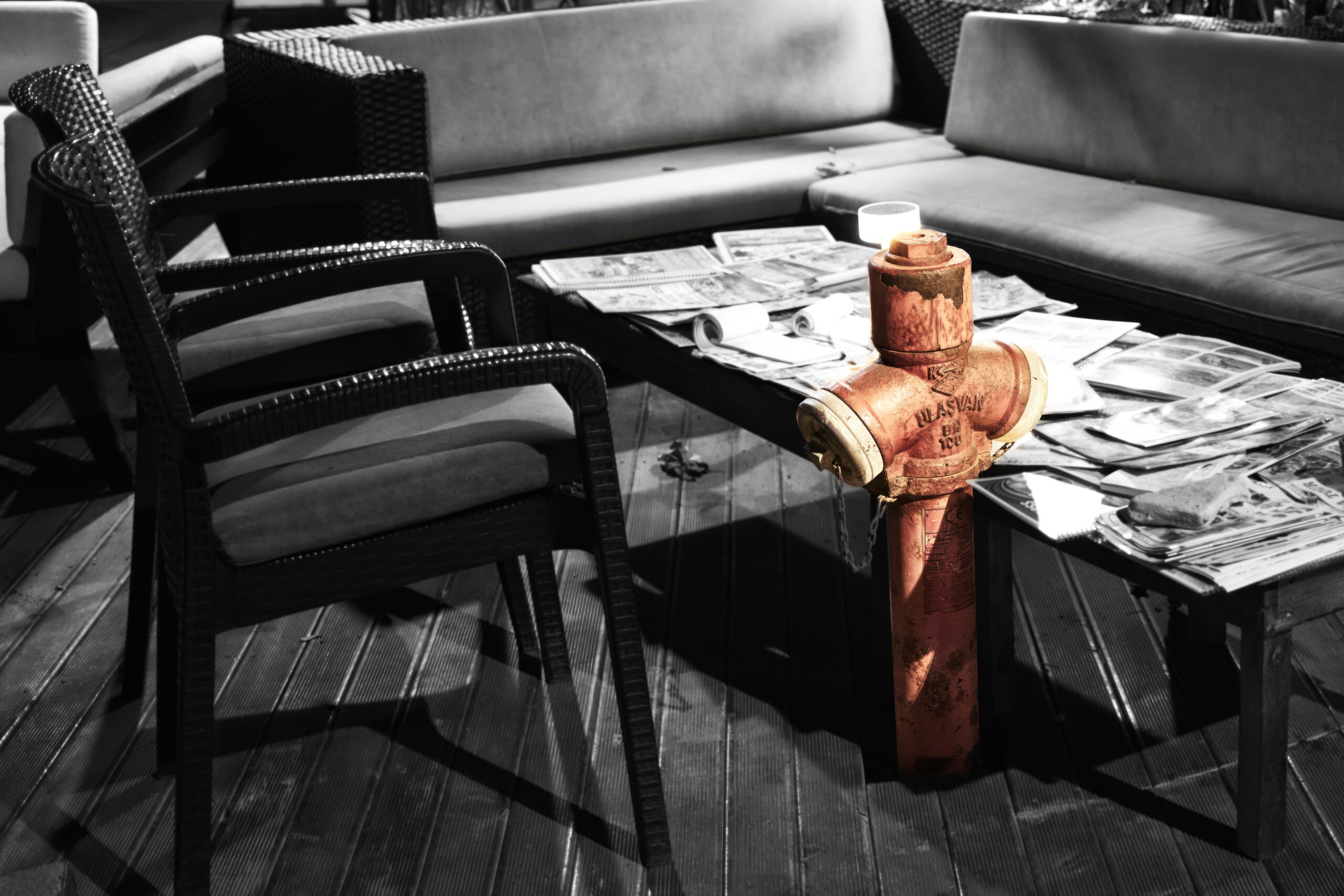 A Fire Hydrant Holds Its Ground in the Outdoor Lounge