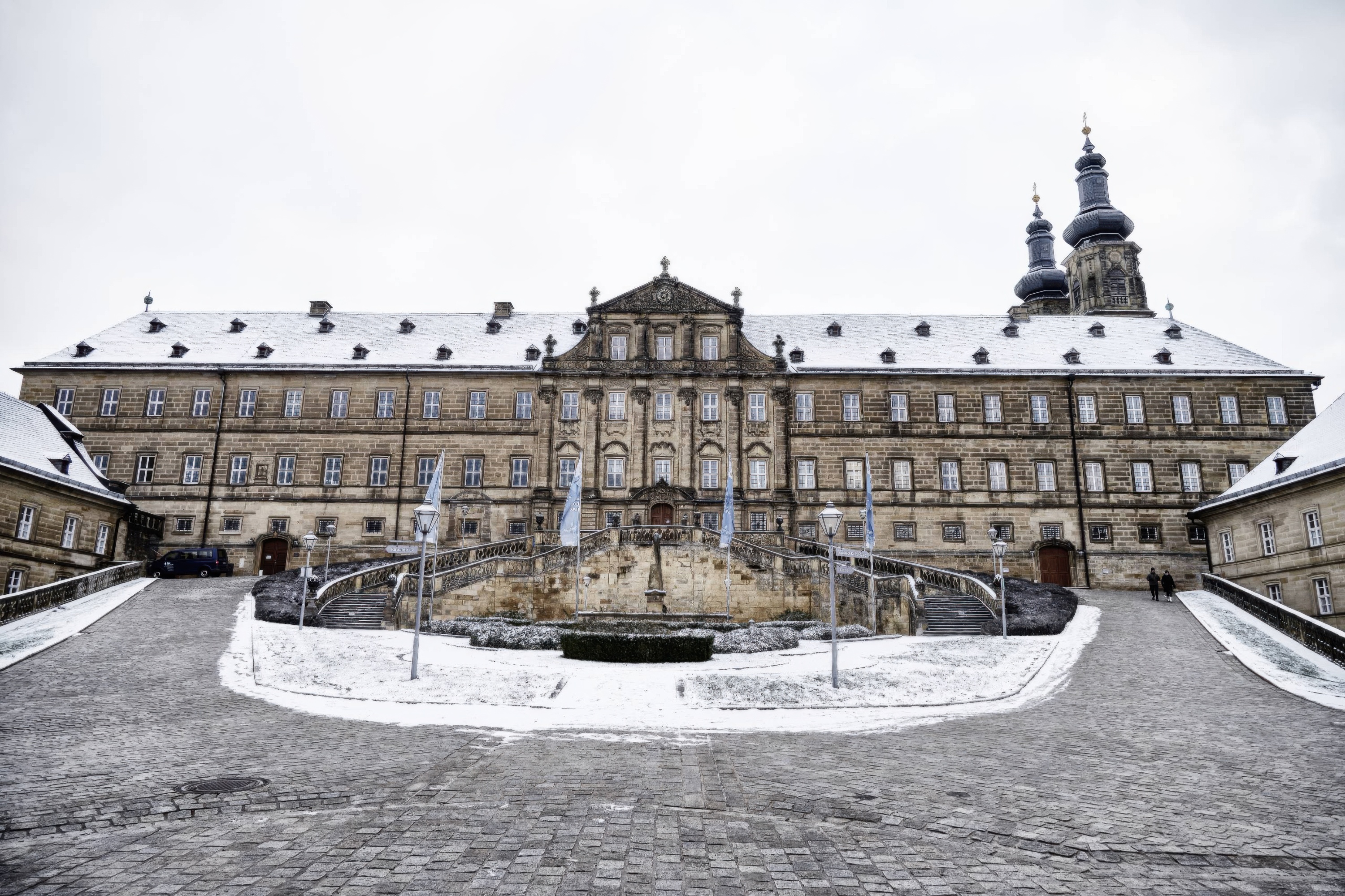 Monastery Courtyard Beneath a Silent Winter Sky